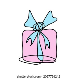 Abstract color present box as continuous line drawing on white background. Vector