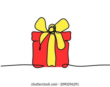 Abstract color present box as continuous line drawing on white background. Vector
