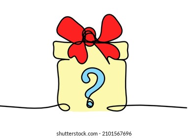 Abstract color present box with question mark as continuous line drawing on white background. Concept.  What to buy?. Vector