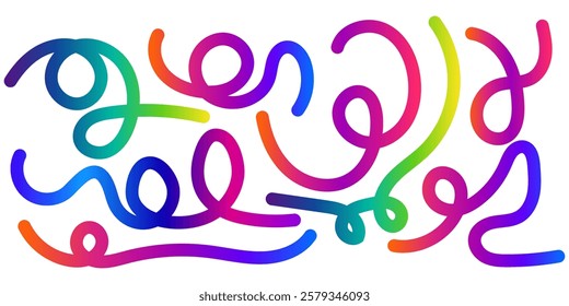 Abstract Color Rainbow Gradient Shapes Set. Vector Graphic with Wavy Lines in Bright Colors. Colorful Fluid Wave Pattern.