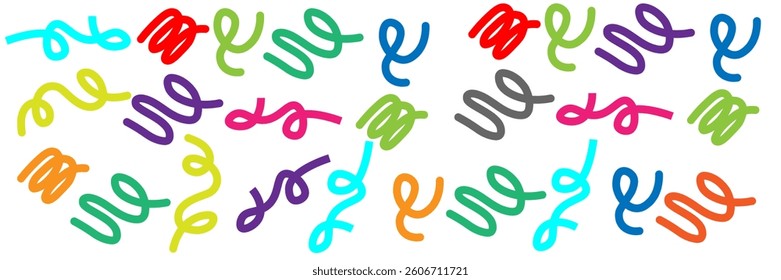 Abstract Color Rainbow Gradient Shapes Set. Vector Graphic with Wavy Lines in Bright Colors. Colorful Fluid Wave Pattern. Squiggly Design Elements.