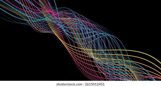 Abstract Color Rainbow Gradient Shapes Set. Vector Graphic with Wavy Lines in Bright Colors. Colorful Fluid Wave Pattern. Squiggly Design Elements.