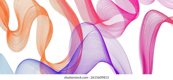 Abstract Color Rainbow Gradient Shapes Set. Vector Graphic with Wavy Lines in Bright Colors. Colorful Fluid Wave Pattern