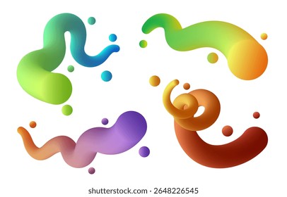 Abstract Color Rainbow Gradient Shapes Set. Vector Graphic with Wavy Lines in Bright Colors. Colorful Fluid Wave Pattern. Squiggly Design Elements.