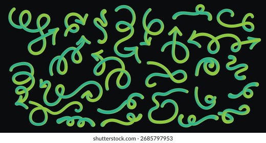 Definição De Formas De Gradiente De Arco-Íris De Cor Abstrata. Gráfico vetorial com linhas onduladas em cores brilhantes. Padrão De Onda Fluida Colorida. Elementos de design apertados.