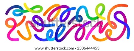 Abstract Color Rainbow Gradient Shapes Set. Vector Graphic with Wavy Lines in Bright Colors. Colorful Fluid Wave Pattern. Squiggly Design Elements.