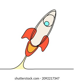 Abstract color rocket as continuous line drawing on white background. Vector
