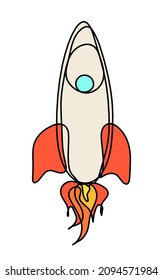 Abstract color rocket as continuous line drawing on white background. Vector