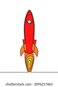 Abstract color rocket as continuous line drawing on white background. Vector