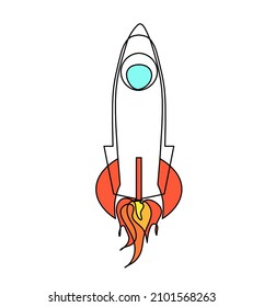 Abstract color rocket as continuous line drawing on white background. Vector