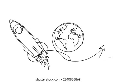 Abstract color rocket with direction as continuous line drawing on white background. Vector