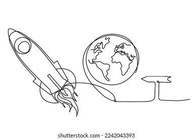 Abstract color rocket with direction as continuous line drawing on white background. Vector