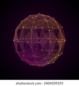 Resumen de color de la esfera de ciencia ficción con partículas y líneas. Conexión a la red tecnológica en el mundo. Ilustración vectorial futurista. Las conexiones digitales globales sí. Esfera geométrica del armazón de alambre 3D.