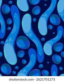 Abstract color seamless background or texture with lines and curves. Stylized sea waves and drops of blue color. Vector.