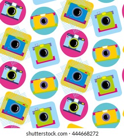 Abstract color seamless pattern with camera. Vector Illustration