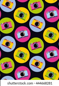 Abstract color seamless pattern with camera. Vector Illustration