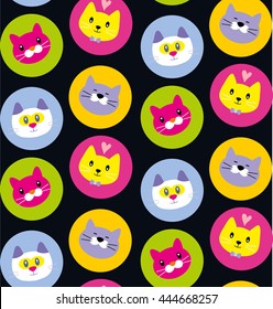 Abstract color seamless pattern with cat and kitten. Vector Illustration