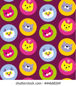 Abstract color seamless pattern with cat and kitten. Vector Illustration