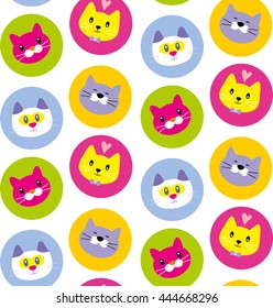 Abstract color seamless pattern with cat and kitten. Vector Illustration