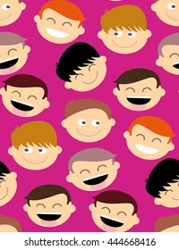 Abstract color seamless pattern with laughing cartoon face. Vector Illustration