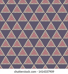 Abstract color seamless pattern. Modern stylish texture. Repeating geometric tiles with dotted triangles. Simple minimalistic vector background. Small circles form triangular minimalistic ornament.