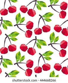 Abstract color seamless pattern with polygonal cherry. Vector Illustration