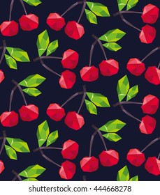 Abstract color seamless pattern with polygonal cherry. Vector Illustration