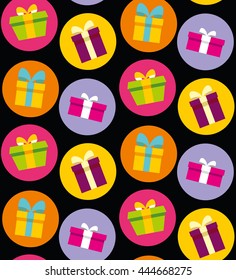 Abstract color seamless pattern with present box. Vector Illustration
