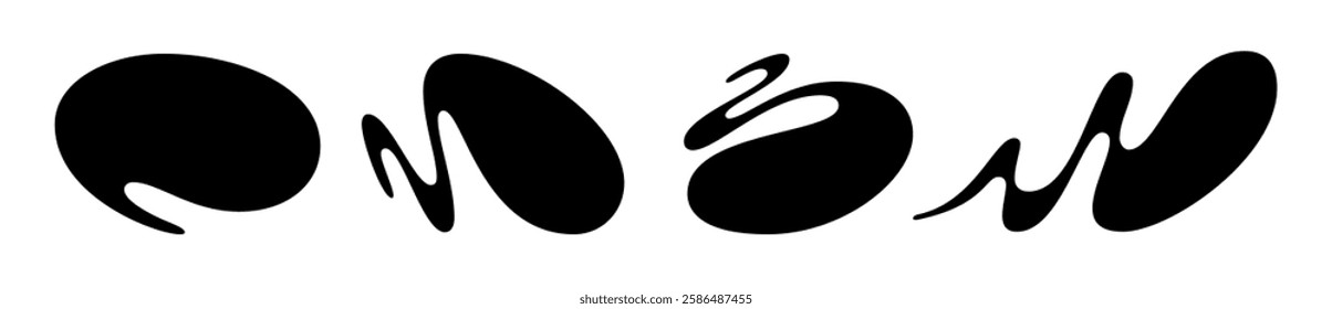 Abstract color shape set. Creative playful wave forms for background design. Graphic liquid pattern collection. Vector organic logo figure, bubble, blob, circle, curve, splodge in black and white