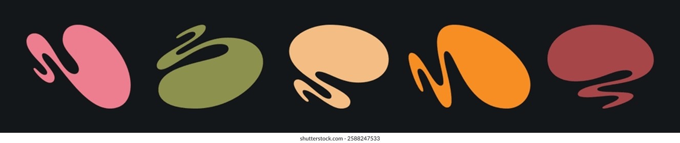 Abstract color shape set. Playful wave forms for background design. Vector liquid pattern collection. Graphic organic logo figure, bubble, blob, circle, curve, splash, splodge