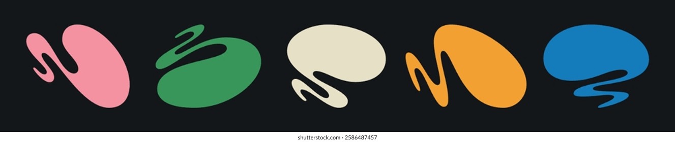 Abstract color shape set. Vector liquid pattern collection. Modern playful wave forms for background design. Graphic organic logo figure, bubble, blob, circle, curve, splash, splodge