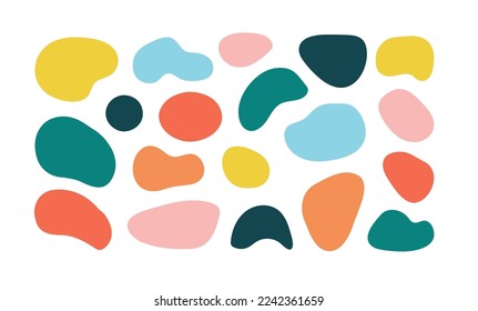 Abstract color shapes collection. Vector geometric illustartion set. Colorful green, pink, yellow, blue splash shape isolated on white background. Design element