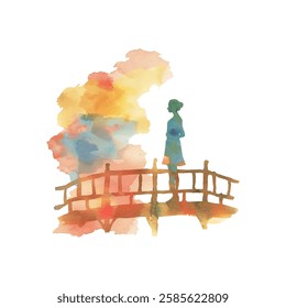 abstract color silhouette of japanese lanscape vector illustration in watercolor style