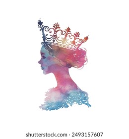 abstract color silhouette of queen crown vector illustration in watercolor style