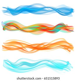 Abstract color smoke flame wave set. Vector Illustration.