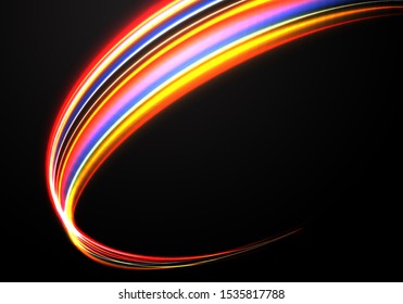 Abstract color speed light curve on black design modern futuristic technology background vector illustration.