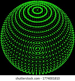 Abstract color sphere made of points. Visualization connecting dots with glowing effect. 3d
