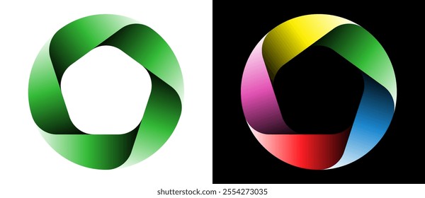 Abstract color spiral over black and white backgrounds. Swirl pattern logo or icon. Eco concept.