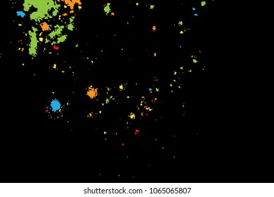 Abstract color splash illustration on black background. Colorful confetti on black background. Calligraphy ink drop on paper random pattern background in color. 