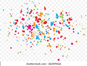 Abstract color splash illustration on transparent background. Calligraphy ink drop on paper random pattern background in color. Colorful confetti on transparent background. 