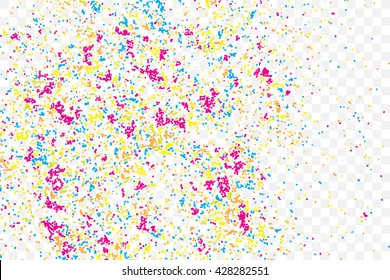 Abstract color splash illustration on transparent background. Calligraphy ink drop on paper random pattern background in color. Colorful confetti on transparent background. 