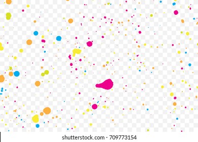 Abstract color splash illustration on transparent background. Colorful confetti on transparent background. Calligraphy ink drop on paper random pattern background in color. 