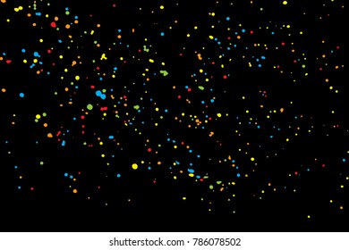 Abstract color splash illustration on black background. Colorful confetti on dark background. Calligraphy ink drop on paper random pattern background in color. 