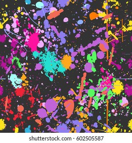 Abstract color splash, seamless pattern.  (NO TRANSPARENCY) Spray paint on a dark background.