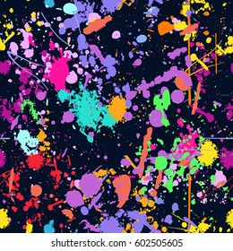 Abstract color splash, seamless pattern.  (NO TRANSPARENCY) Spray paint on a dark background.