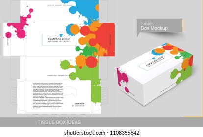 Abstract color splashes tissue box concept, template for business purpose, place your text and Logos and ready to go for print. 