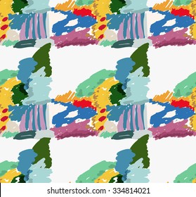 Abstract color splashes.Hand drawn with paint brush seamless background.Modern hipster style design.