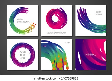 Abstract color spots set with vibrant color. Vector backgrounds with trendy gradient. Liquid particles collection for cover design.