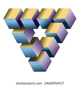 The abstract color squares arrange in a triangle pattern on a white background.