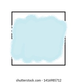 Abstract color stain with frame on white background. Ink splatter in pastel color. Digital watercolor spot. Rough dry brush stroke vector. 
